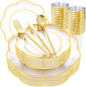 EI 180pcs Clear Plastic Plates with Gold Plastic Silverware, Plate for Party,Clear Dinnerware Set,Heavy Duty Plate for Wedding,Afternoon Tea,Spri