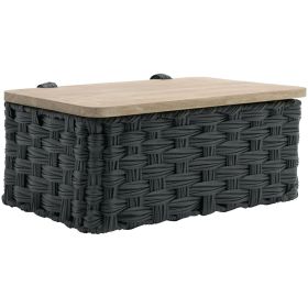 Resin Basket with Woven Design and Natural Wood Lid