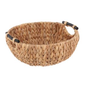 Natural Woven Water Hyacinth Decorative Bowl with Wooden Handles