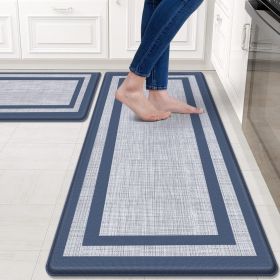 Kitchen Mats Set of 2,Cushioned Anti-Fatigue Non-Skid Rug Sets Ergonomic Comfort Standing Mat for Kitchen, Floor, Office, Sink, Laundry, Blue and