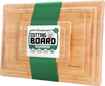 Freshware Wood Cutting Boards for Kitchen - Bamboo Cutting Board Set of 3, Cutting Boards with Juice Grooves, Serving Board Set