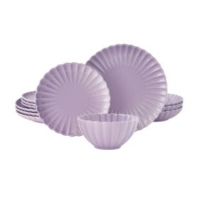 Colette 12-Piece Stoneware Dinnerware Set, Purple