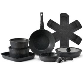 17 Piece Pots and Pans Set, Granite Nonstick Detachable Handle Cookware, Space Saving Induction Cookwares, Kitchen RV Cooking Sets with Frying, S