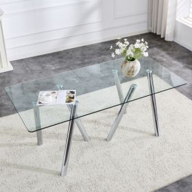 71-Inch Tempered Glass Dining Table With Sturdy Metal Legs (Option: Silver 6 legs)